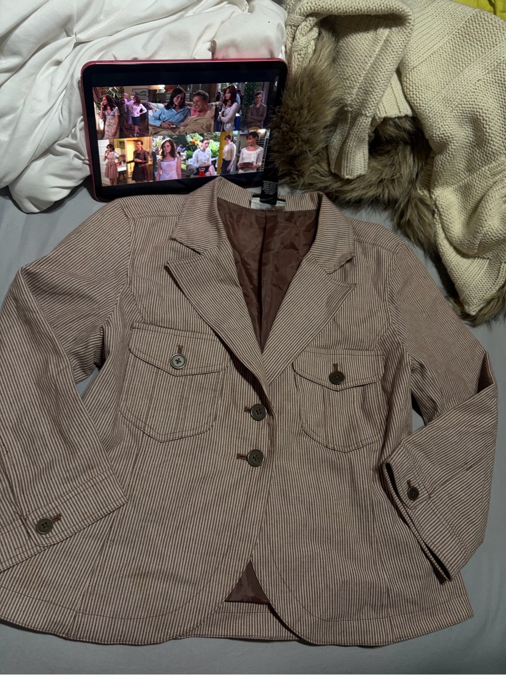 Source Unknown Brown Pinstripe Tailored Blazer